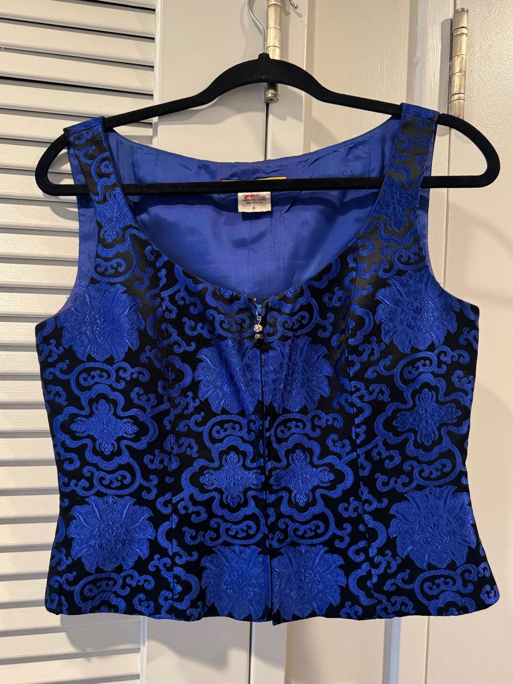 Silk Corset Blue Brocade Sleeveless Top